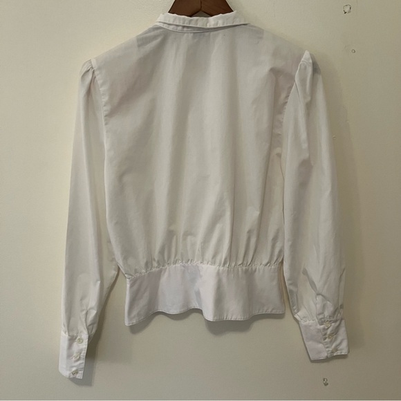 VTG Women’s Sz. 6 White Button Down Shirt Tapered Pleated Waist Puff Sleeve Prep - Picture 8 of 8